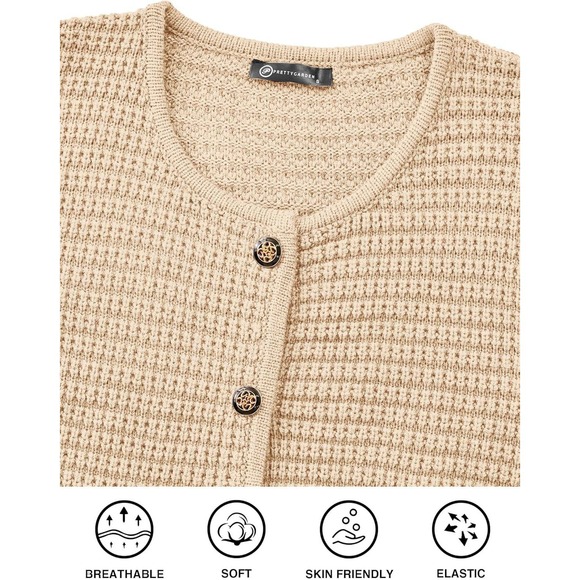 Women's Knit Cardigan Sweater – Chunky Button Down Open‎ Front Jacket Beige XL - Picture 4 of 8